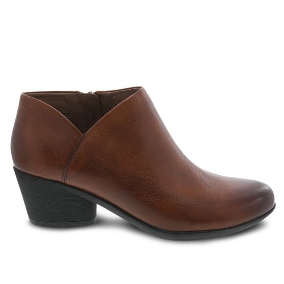 Dansko Shoes - Dansko Raina Leather Low Heel Dip Side Comfort Bootie Brown Sz 40 Office Minimal